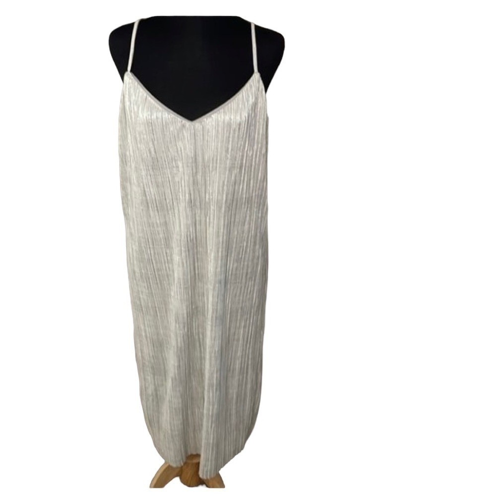 Banana Republic Dress slip dress pleated shiny silver flowy summer party sz sm